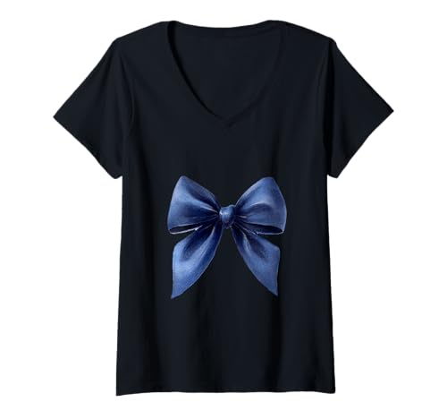 Damen Schleife in Aquarell|| Kokette || Ästhetische marineblaue Schleife T-Shirt mit V-Ausschnitt von navy blue cute theme