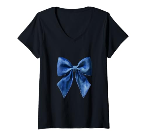 Damen Schleife in Aquarell|| Kokette || Ästhetische marineblaue Schleife T-Shirt mit V-Ausschnitt von navy blue cute theme