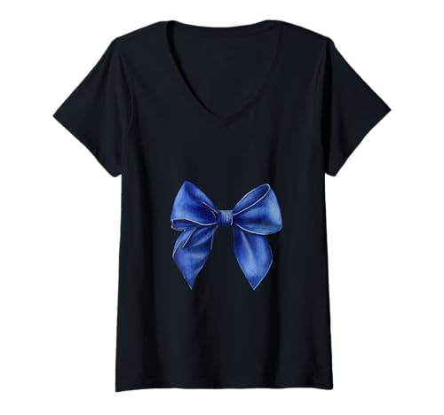 Damen Schleife in Aquarell|| Kokette || Ästhetische marineblaue Schleife T-Shirt mit V-Ausschnitt von navy blue cute theme
