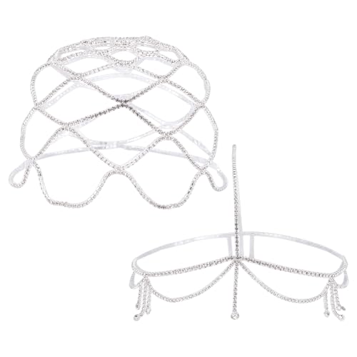NBEADS 2 Stück 2 Stile Strass Mesh Kopfstück, Silber Kopf Kette Quaste Mesh Flapper Stirnband Kette Für Bridesd DIY Handwerk, Platin Und Silber von nbeads