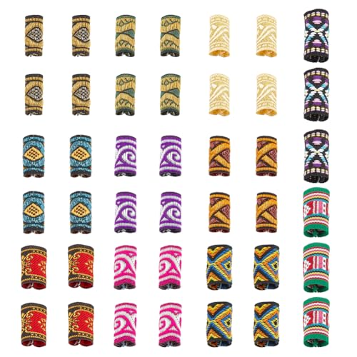 NBEADS 44 Stk. Stoff Haarschmuck, Bunte Stoff-Dreadlock-Perlen Schlauch-Perlen Haare Flechten Perlen Zöpfe Haarschmuck für Frauen Mädchen Zöpfe Männerbart von nbeads