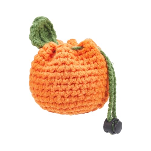 NBEADS Gehäkeltes Portemonnaie, 7.7x8cm Mandarine Handgemachtes Portemonnaie Gehäkelte Beutel mit Kordelzug Mini Handgewebte Tasche Stricken Geldbörse für Frauen von nbeads