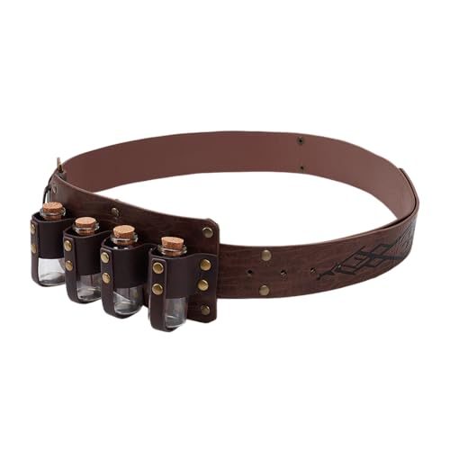 NBEADS Mittelalterliche Alchemie PU Leder Gürteltasche, Wizard Zaubertrank Flaschen Gürtel Taille mit 4 Kork-Glasflaschen Mittelalterlicher Ritter Zaubertrank Fläschchen Tasche für Halloween von nbeads