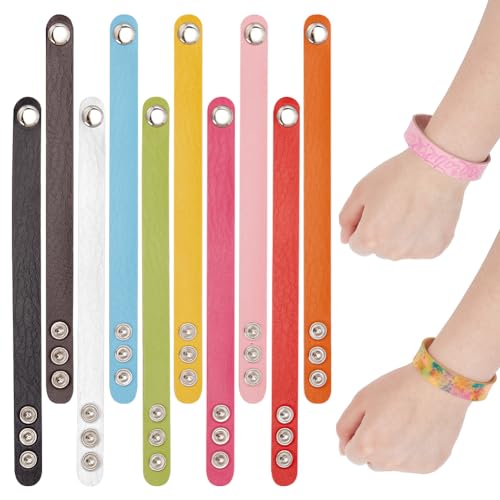 nbeads 10 Stück 10 Farben Lederarmband Blanko, Verstellbare Leder-Schnapparmbänder Handgelenk-Ledermanschetten DIY-Handwerksarmbänder Für Männer Und Frauen Schmuckherstellung von nbeads