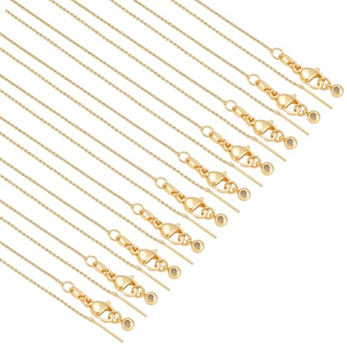 nbeads 12 Stück Messing Weizenkette, Echte 18K Vergoldete Kettenhalskette 45.2cm /17.8 Zoll Verstellbare Schiebehalsketten Für Die Schmuckherstellung DIY Projekte von nbeads