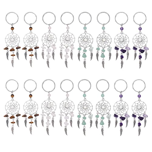 nbeads 16 Stück Traumfänger Schlüsselanhänger, natürliche kultivierte Süßwasserperle Verzierte Legierung Schlüsselanhänger Anhänger Gewebtes Netz mit Federanhänger Charms für Handwerks Schmuck von nbeads