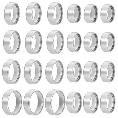 nbeads 24 Stück 8 Größen Edelstahl Rohling Ringe, 16-23.1mm einfarbig Inlay Finger Ringe Ehering Rohling für handgefertigte Schmuckherstellung Geschenk, Silber von nbeads