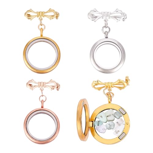 nbeads 3 Stück 3 Farben Hochzeitsstrauß Foto Charm, Messing Runde Pin Brosche mit 304 Edelstahl Anhängern Gedenkbild Pin für Hochzeit Bräutigam Braut Erinnerung von nbeads