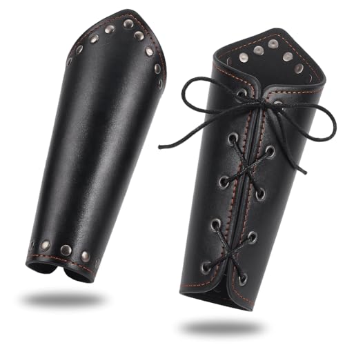 nbeads Mittelalterliche Leder Armschienen, Leder Armschützer Handgelenk Band Schnalle Breite Armschiene Ritter Retro Renaissance Armschützer für Halloween Kostüm Zubehör, Schwarze von nbeads