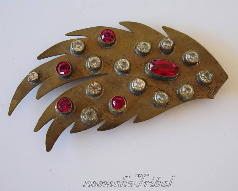 Metall Ornament, Messingflügel Mit Straßsteinen Auf Beiden Seiten, 11 X 5 cm; 9225.7 von neemaheTribal