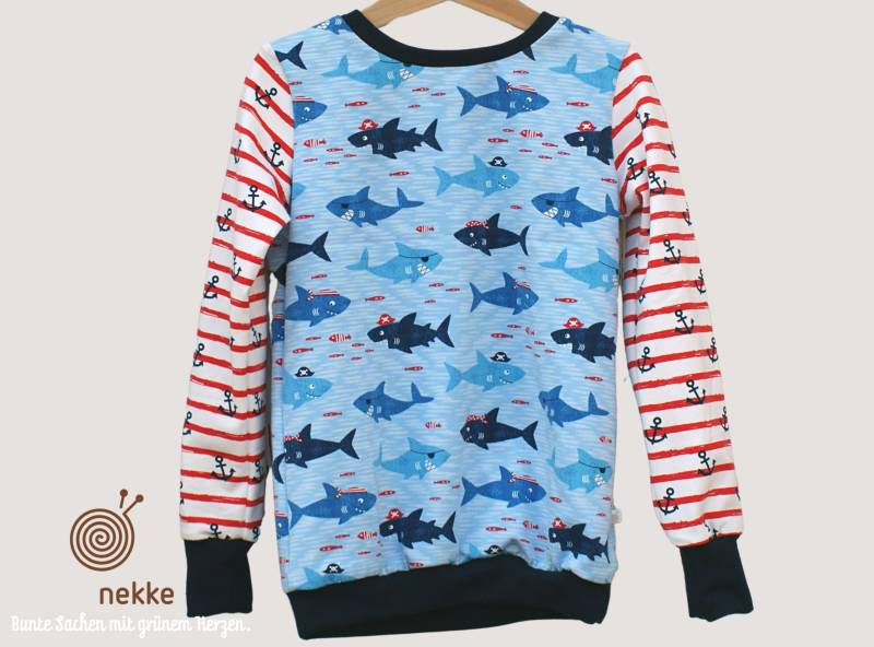 Bio, Kinder Langarmshirt Aus Jersey "Haie", Zertifizierten Biostoffen, Kindgerecht Und Bequem, Handgemacht in Der Lausitz, Bio Fair von nekkeklix