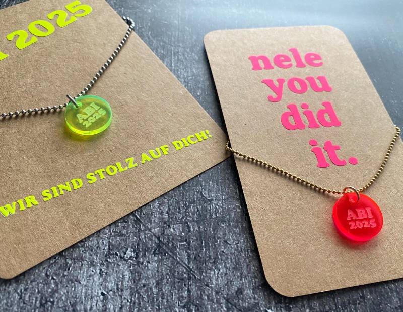 Abi Kette Mit Anhänger Acryl/Viele Farben Charm Acrylanhänger Kettenanhänger Lasercut Acrylic Halskette Silber Gold Neon Abitur von nelous