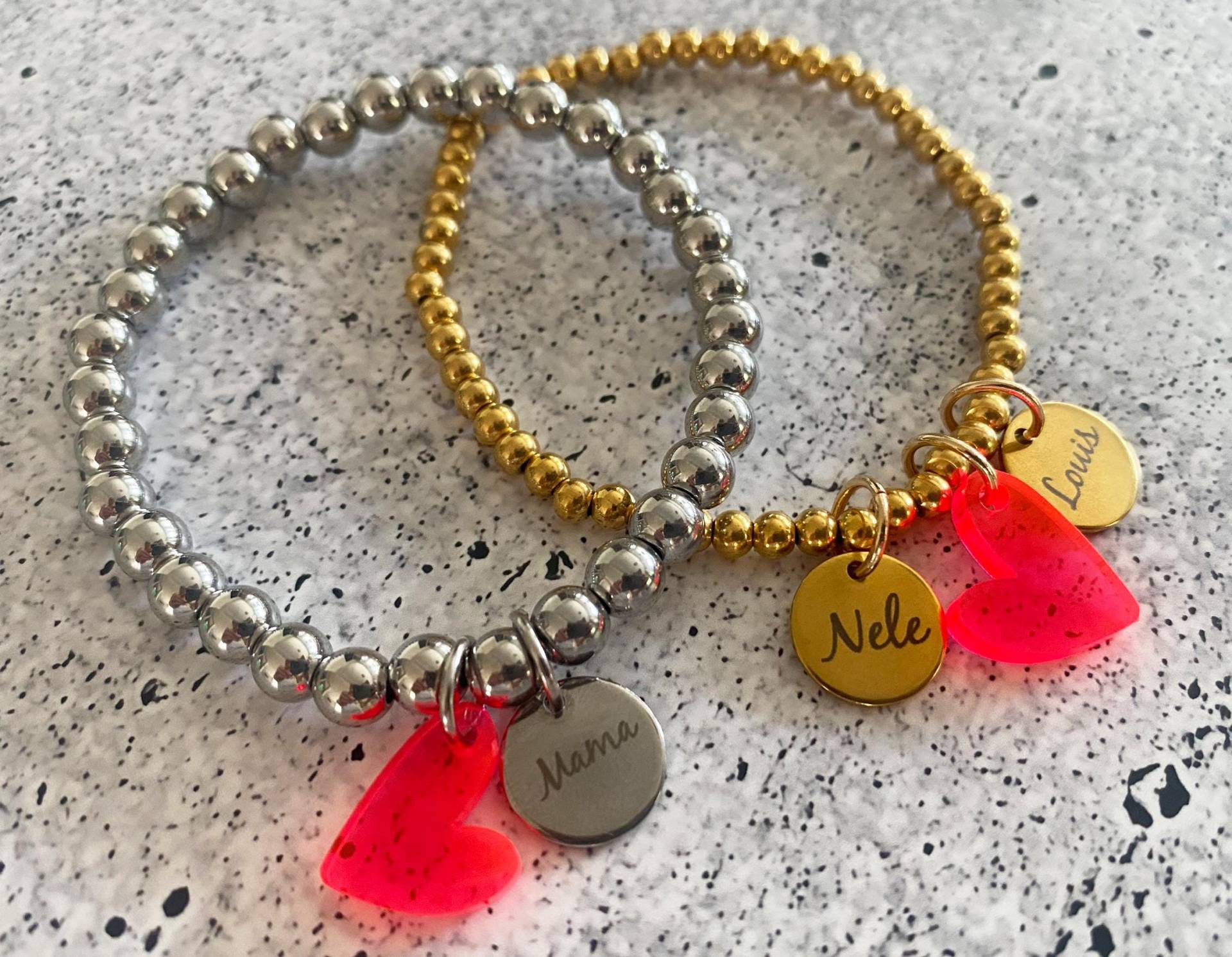 Armband + Herzhänger Coin Mit Wunschgravur/Acrylanhänger Viele Farben Bff Jga Mädelstrip Neon Mama Muttertag Oma Freundin von nelous