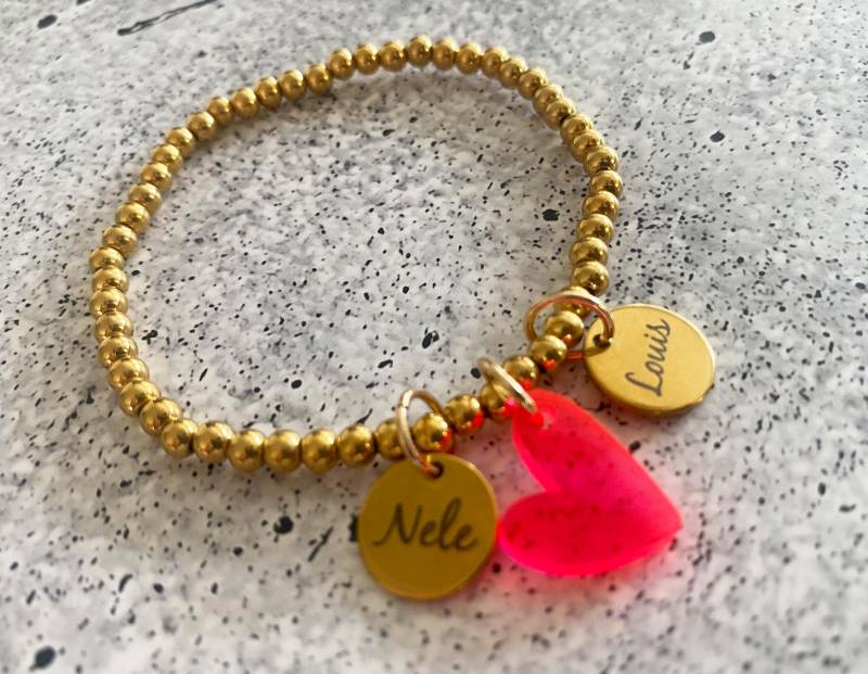 Personalisiertes Armband + Herzanhänger Namen Coin Karte Zum Muttertag Mama Mom Kinder Kindernamen Charms Charm Oma Gold Freundin von nelous