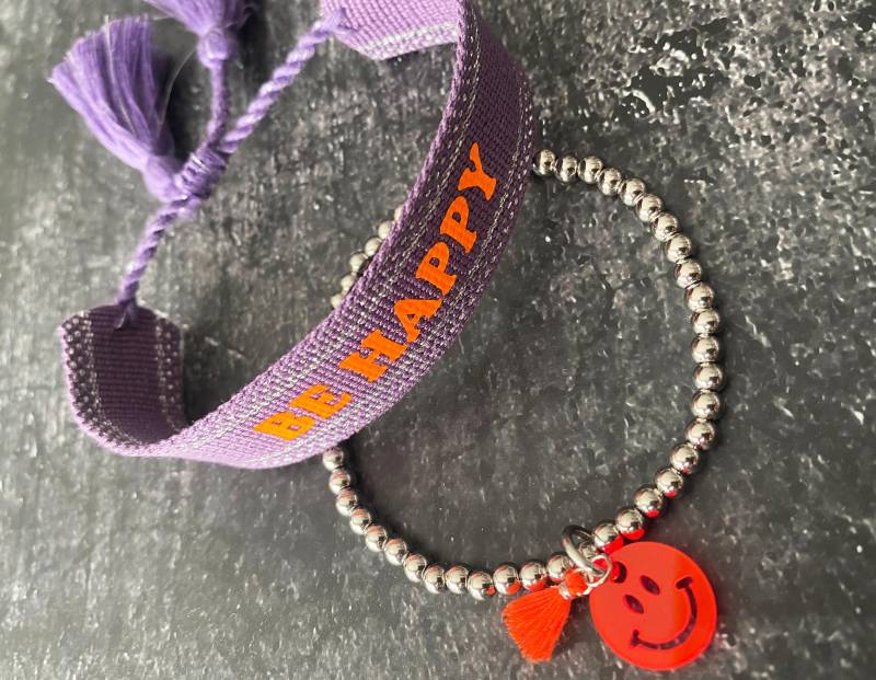 Personalisiertes Armband/Set N. Wahl Neon Kugelarmband Paperclip Boho Karte Smiley Acryl Freundschaftsarmband Bff Freundin Jga Ibiza Happy von nelous