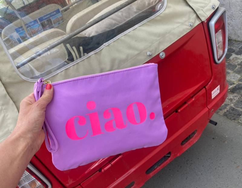 Personalisierte Wetbag Beach Clutch/Pouch Ciao Wunschdruck Neon Strandtasche Kosmetiktasche Beachbag Urlaub Ibiza Mädelstrip Jga von nelous