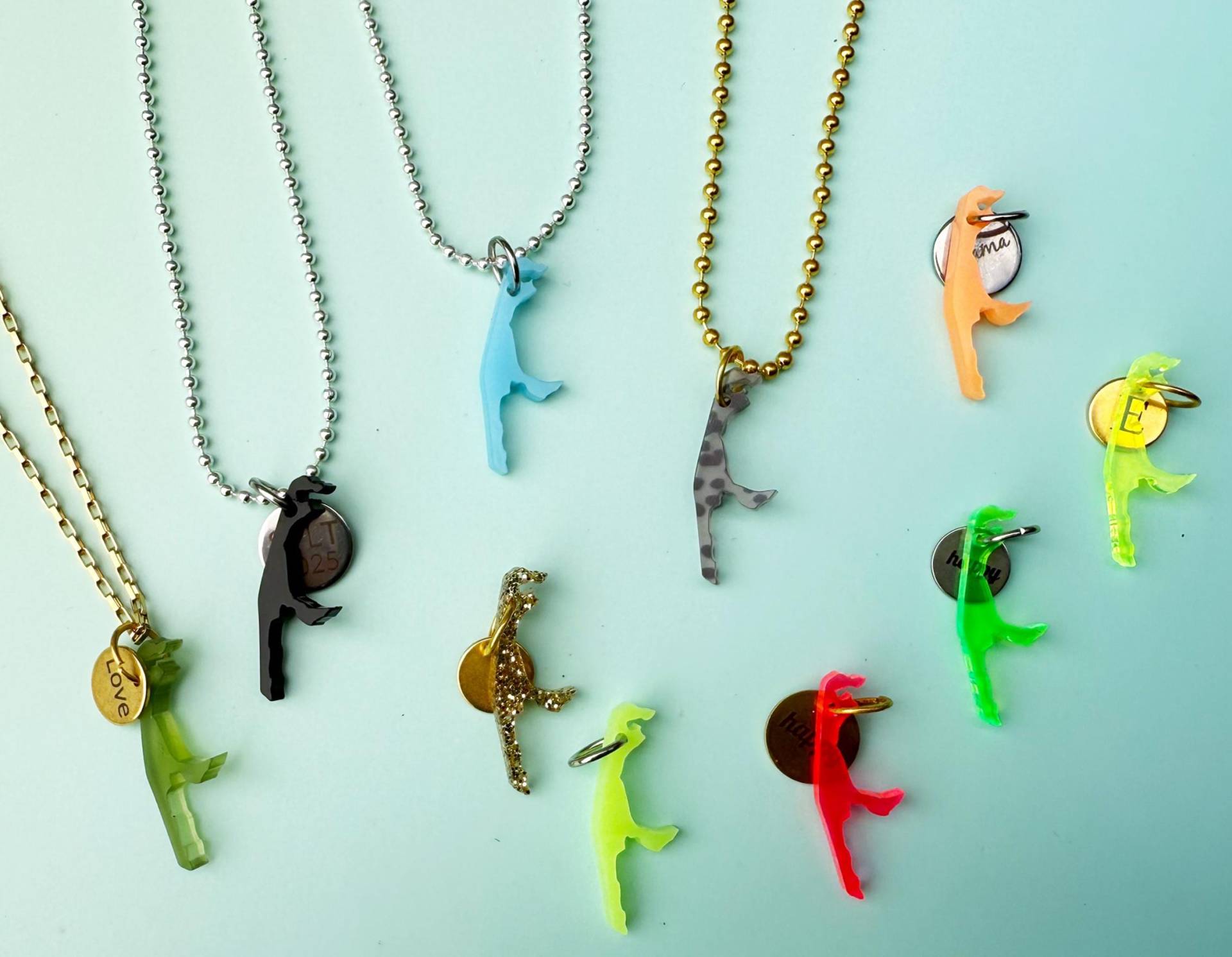 Kette Sylt Charm/Anhänger Kettenanhänger Acryl Acrylanhänger Neon Glitzergold Viele Farben Coin Mit Gravur Jga Bff von nelous