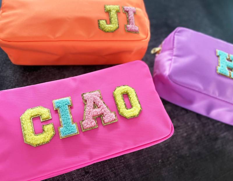 Kulturbeutel/Beach Buchstaben Sticker Neon Strandtasche Kosmetiktasche Monogramm Beachbag Reise Urlaub Ibiza Mädelstrip Jga von nelous