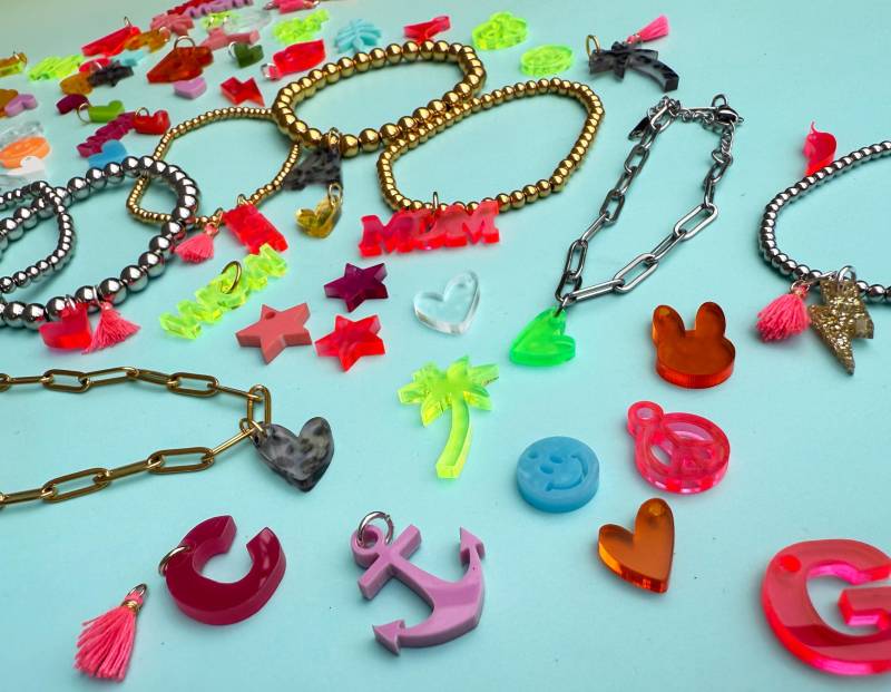 Mix & Match/Armband Mit Anhänger Acrylanhänger Quaste Coin Stainless Steel Silber Kugelarmband Bff Neon Stern Blitz Herz Buchstabe von nelous