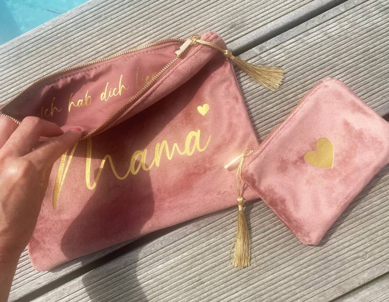 Muttertag Kosmetiktasche Samt Mit Quaste/Wunschdruck Botschaft Gold Accessory Pouch Jga Braut von nelous