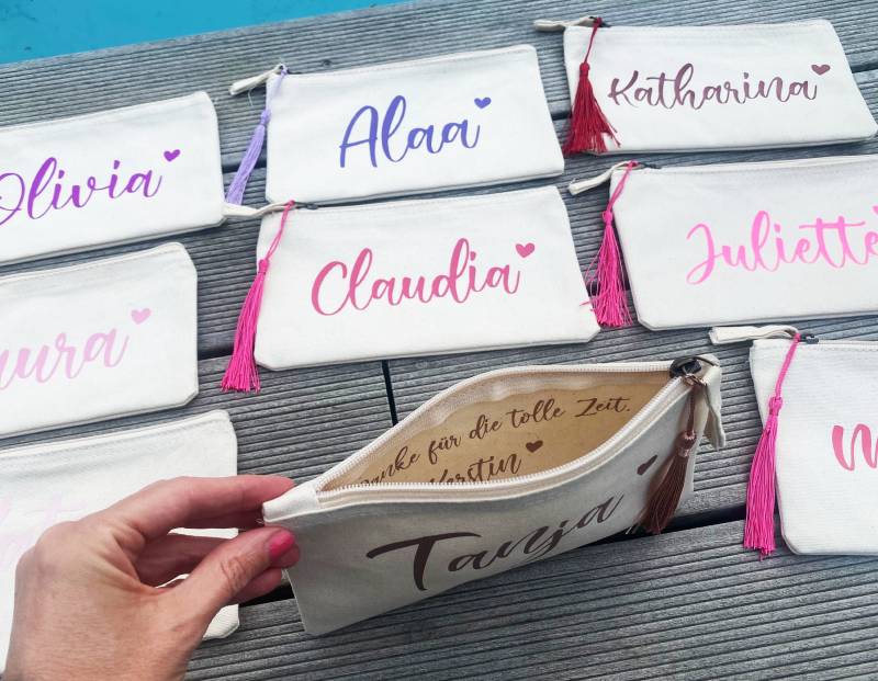 Personalisierte Kosmetiktasche Optional Mit Botschaft Inkl. Tassel Quaste/stiftemäppchen Abschiedsgeschenk Kindergarten von nelous