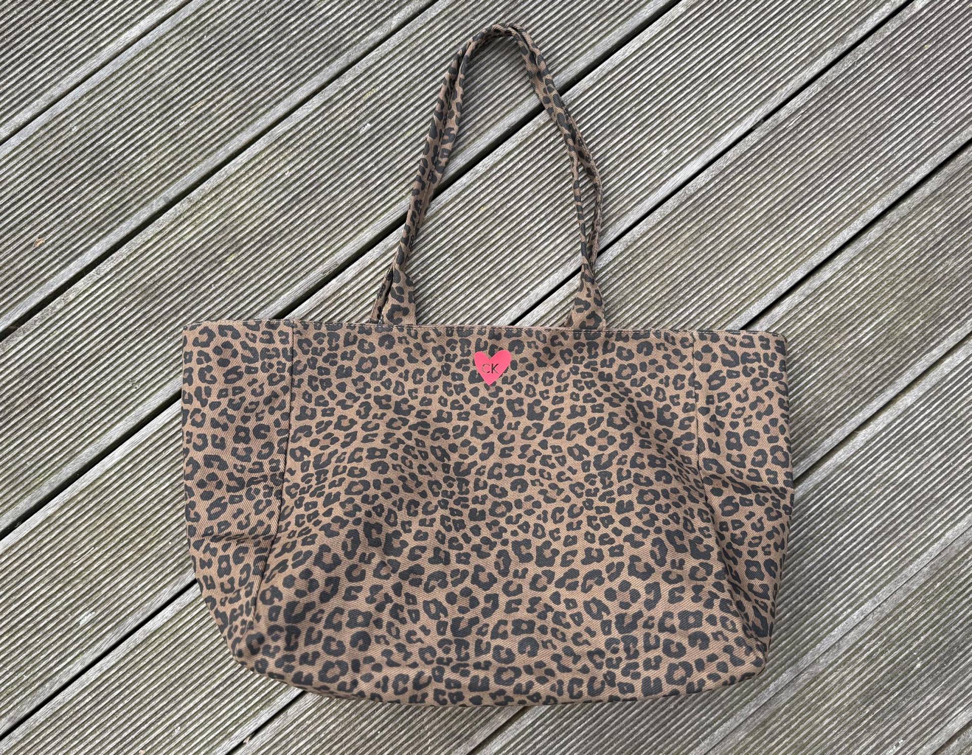 Personalisierte Leo Tote Bag I Canvas Herz Initialen Shopper Markttasche Leopard Pilates Animalprint Neon Leotasche Yoga von nelous
