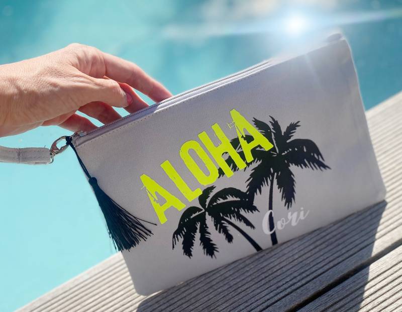 Tasche Für Den Strand/Pouch Neon Personalisiert Beach Bag Canvas Quaste Aloha Mom Muttertag Jga Mädelstrip Ibiza Kiss Pink von nelous
