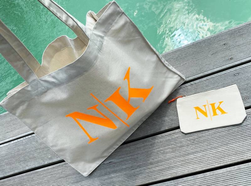 Tote Bag/Neon Kosmetiktasche Beach Strandtasche Monogramm von nelous