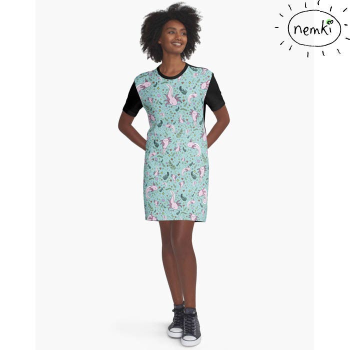 Axolotl Gemustertes T-Shirt Kleid, Casual Fit von nemki