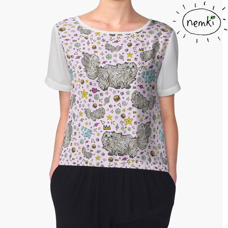 Cat Power Gemusterte Chiffon Top, Schwarz Oder Weiß, Locker Und Legere Passform von nemki