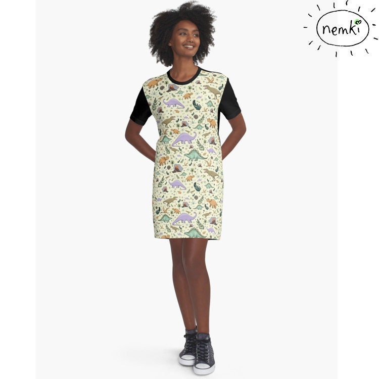 Dinosaurier-Kleid Niedliches Damen Jurassic Kleid Hübsches Dinosaurier-Muster-Kleid Dinosaurier von nemki