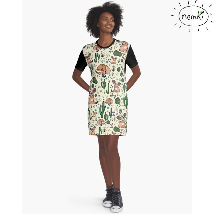 Fennek Fuchs Gemustertes T-Shirt Kleid, Casual Fit von nemki