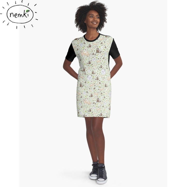 Frettchen Gemustertes T-Shirt Kleid, Casual Fit von nemki