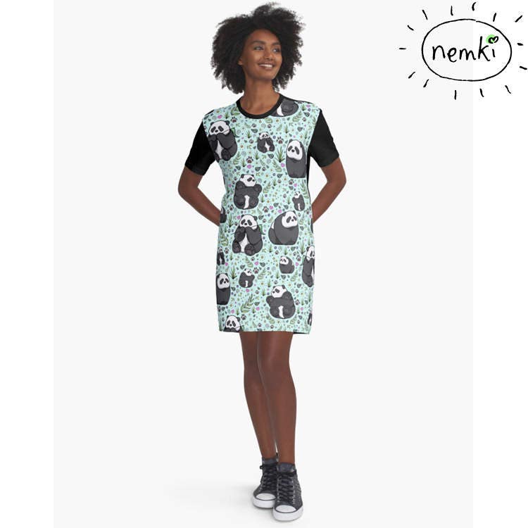 Panda Gemusterten T-Shirt Kleid, Casual Fit von nemki
