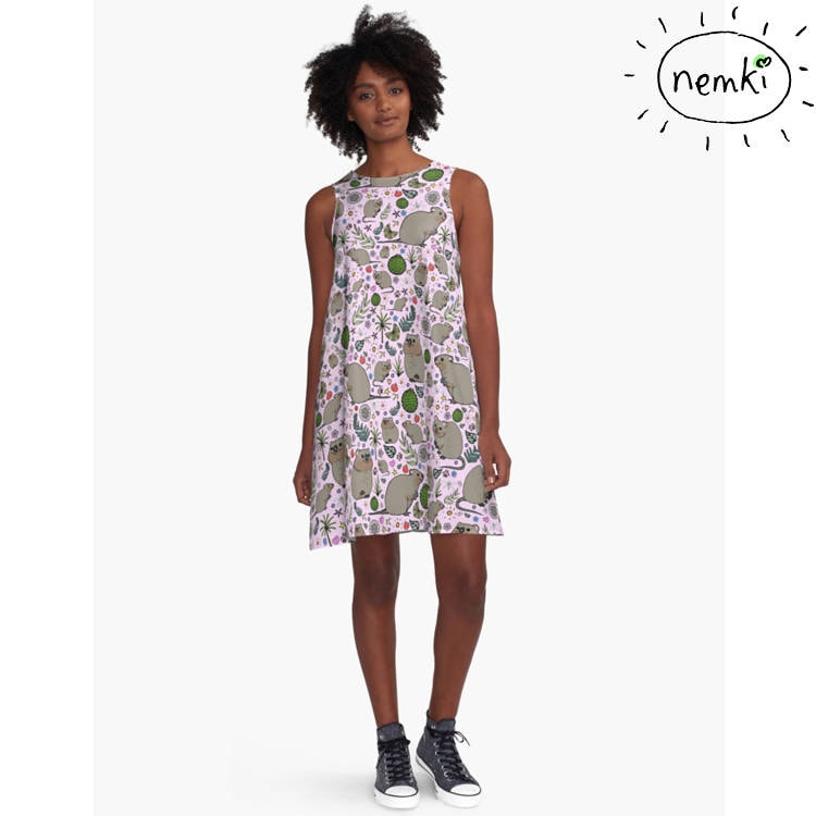 Quokka Gemustert A-Linien Kleid, Lässig Fließende Passform von nemki