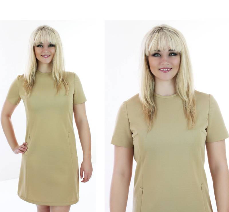 70Er Jahre Kleid Verrückt Männer Mod 60Er Tan Verschieben Sixties Mock Taschen Der 1960Er Indie Retro 1970Er Medium M Groß von neonthreadsdesigns