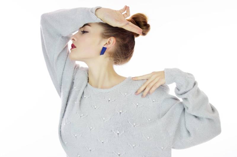 Oversized 90Er Pullover 80Er Perlenpullover Grau Perlen Weich 1980Er Retro Warm Winter Bezaubert Groß L von neonthreadsdesigns