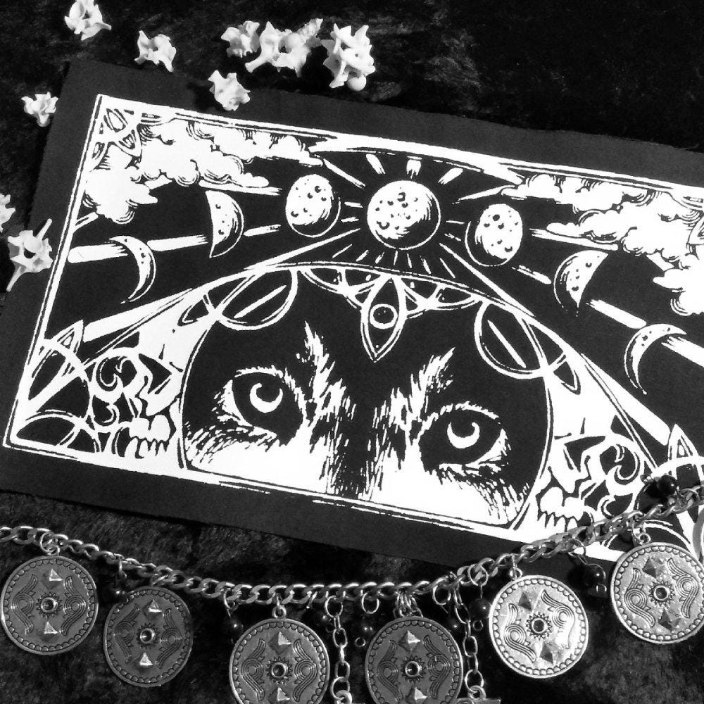 Mondphasen & Wolf Satanic Wiccan Goth Handmade Sew-On Fabric Patches von neoshiki