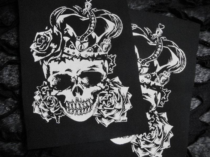 Totenkopf Mit Krone & Rosen Goth Punk Handmade Sew-On Fabric Patches von neoshiki
