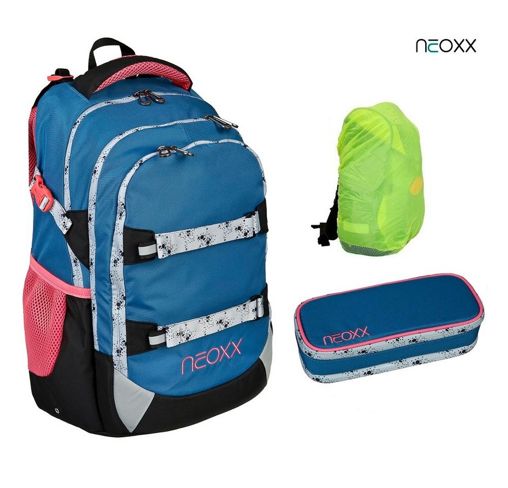 neoxx Schulranzen Active (Set, 3-tlg. inkl. Schamper Box und Regenschutz-Hülle), Mädchen Rucksack Set Splash" - Schultasche 5. bis 12. Klasse" von neoxx