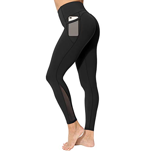 neppein Sport Leggings mit Taschen,Damen High Waist Blickdicht Leggings Sporthose Yogahose Fitnesshose, Schwarz, Gr. M von neppein