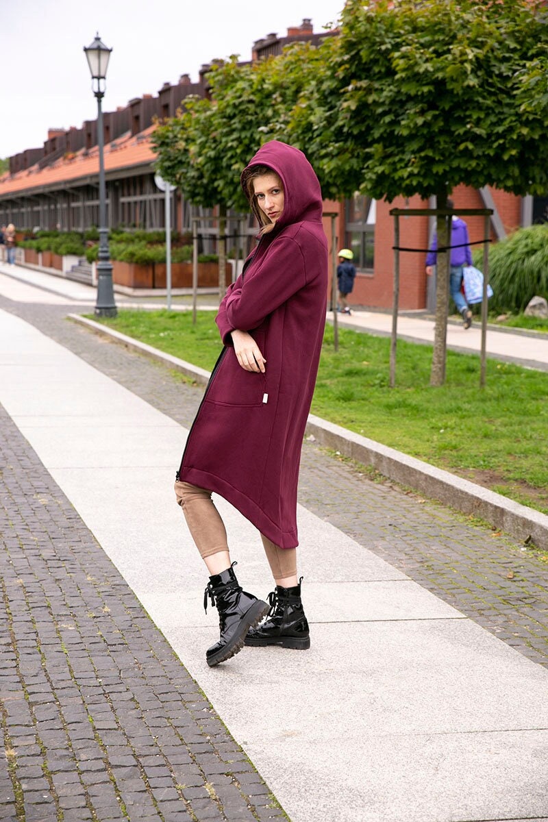 Langer Frauen Frühlingsmantel Mit Reißverschluss, Bequemes Langes Kapuzenkleid Taschen, Street Style Warmer Bequemer Hochwertiger Hoodie von nerasaDesign