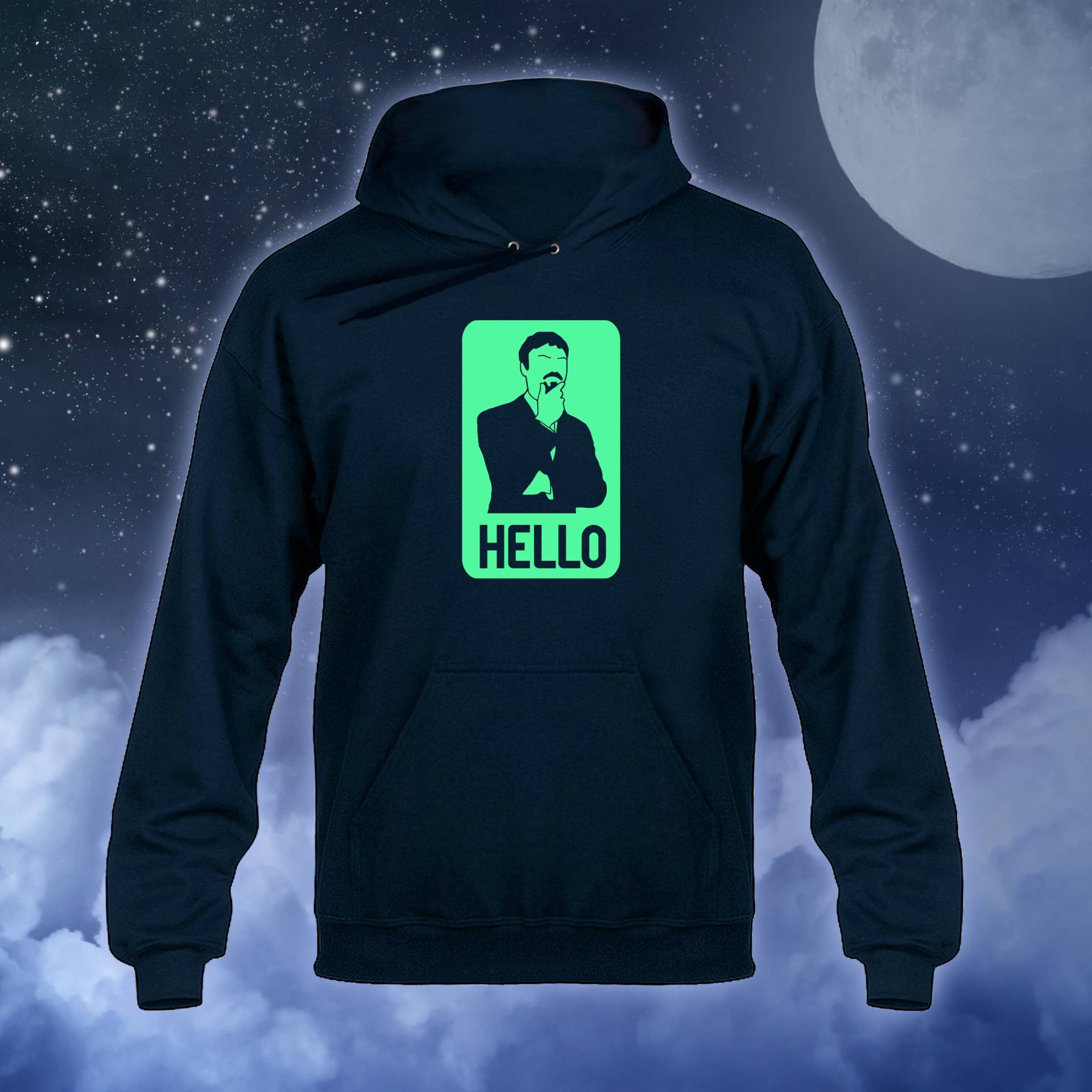 Ashens Rechteckige Hello Glow in The Dark Hoody Hoodie Kapuzenpullover Marineblau Ashens Rechteckige Hello Glow in The Dark Hoody Hoodie Kapuzenpullover Marineblau von nerdkeyz
