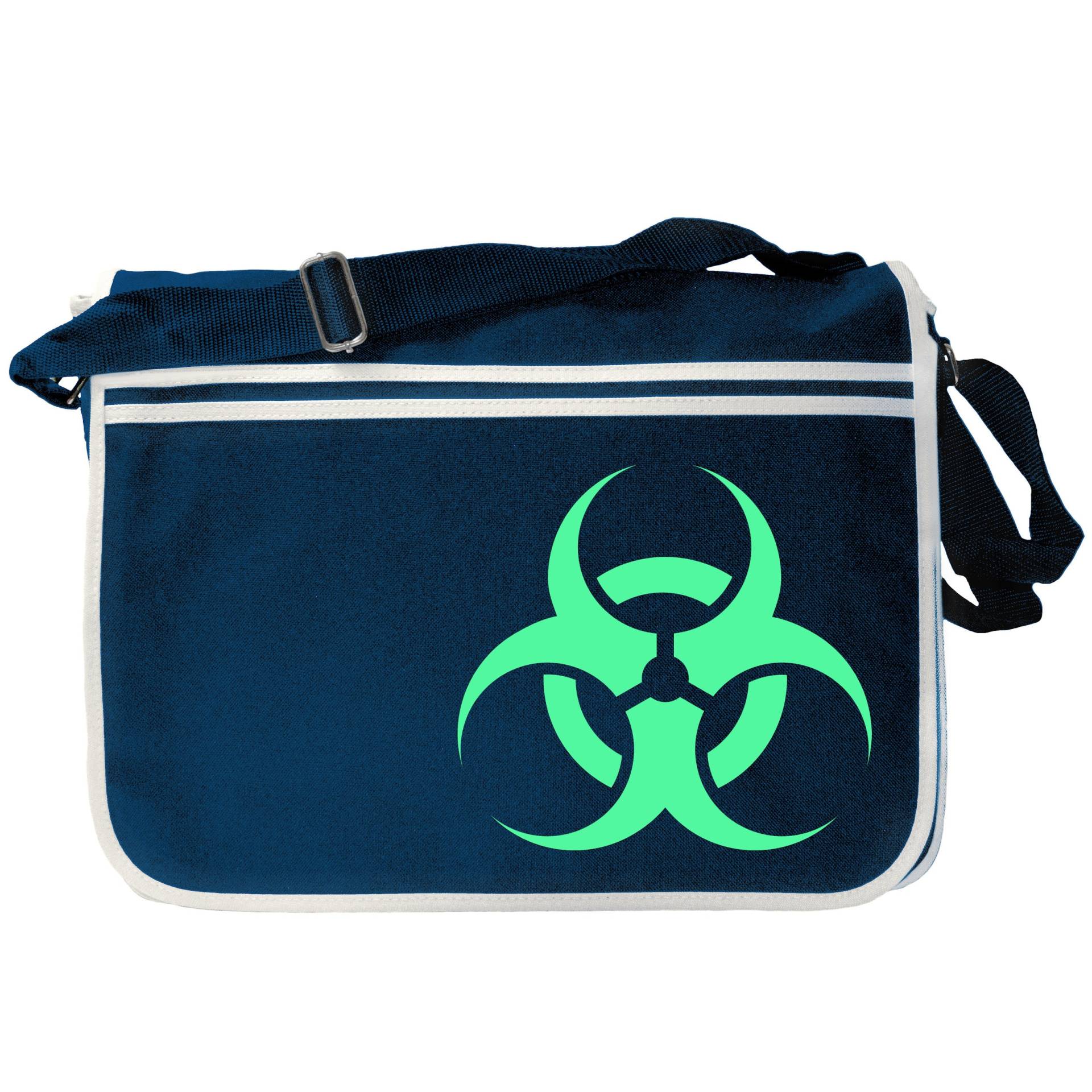 Biohazard Symbol Glow in The Dark Navy Blau Umhängetasche Biohazard Symbol Glow in The Dark Navy Blau Umhängetasche von nerdkeyz
