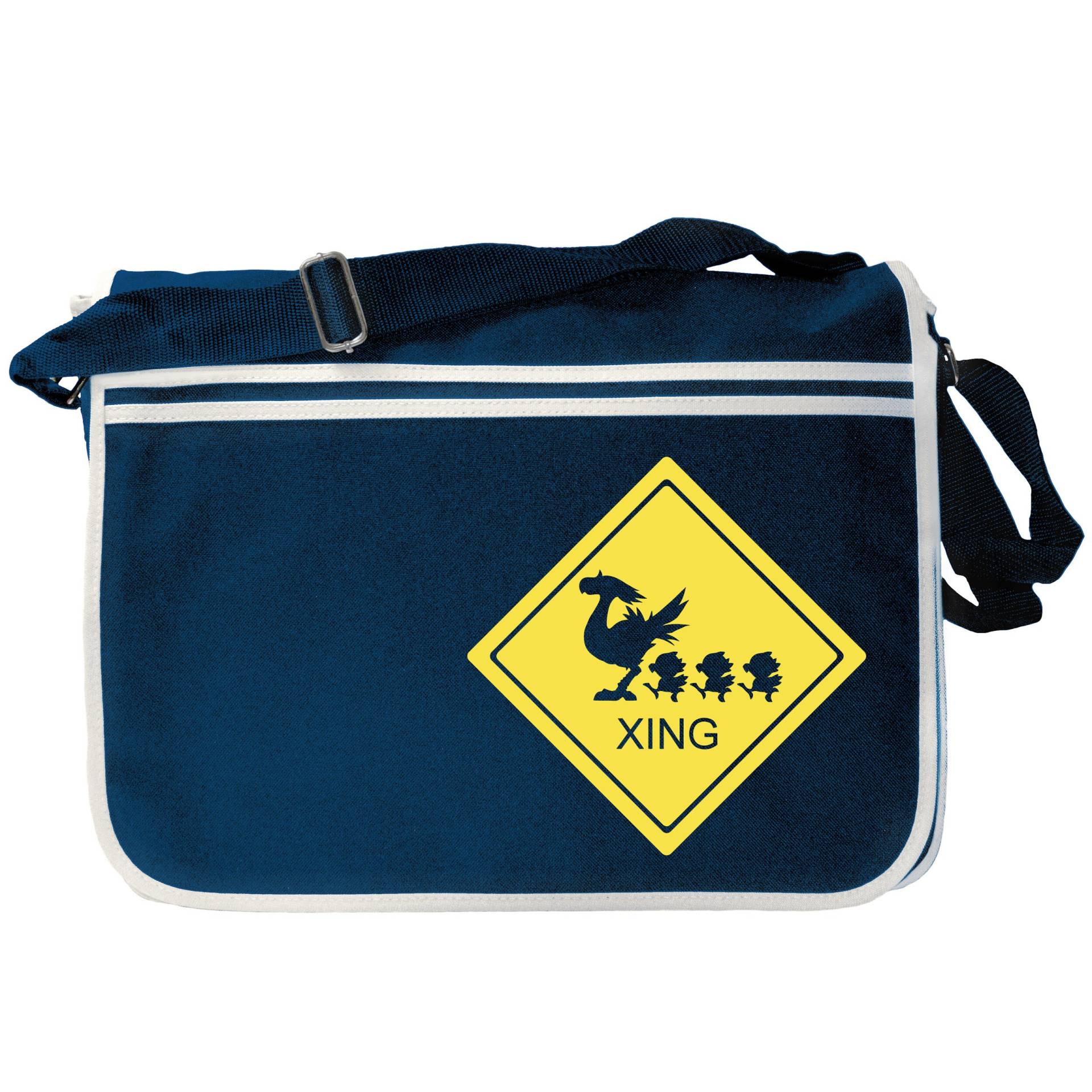 Chocobo Crossing Sign Navy Blau Messenger Schultertasche Chocobo Crossing Sign Navy Blau Messenger Schultertasche von nerdkeyz