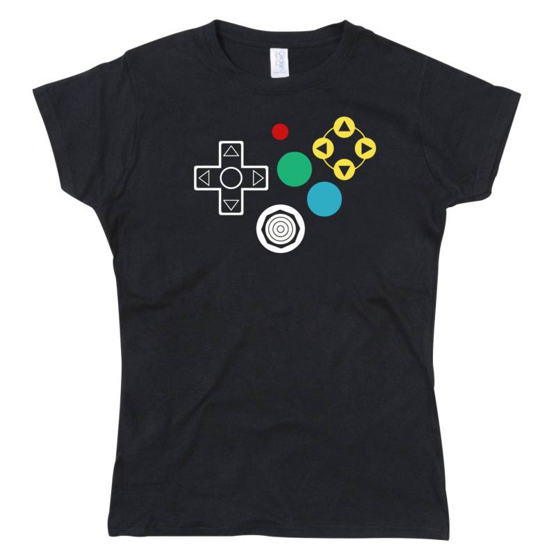 Damen N64 Controller Joypad Tasten Tshirt von nerdkeyz
