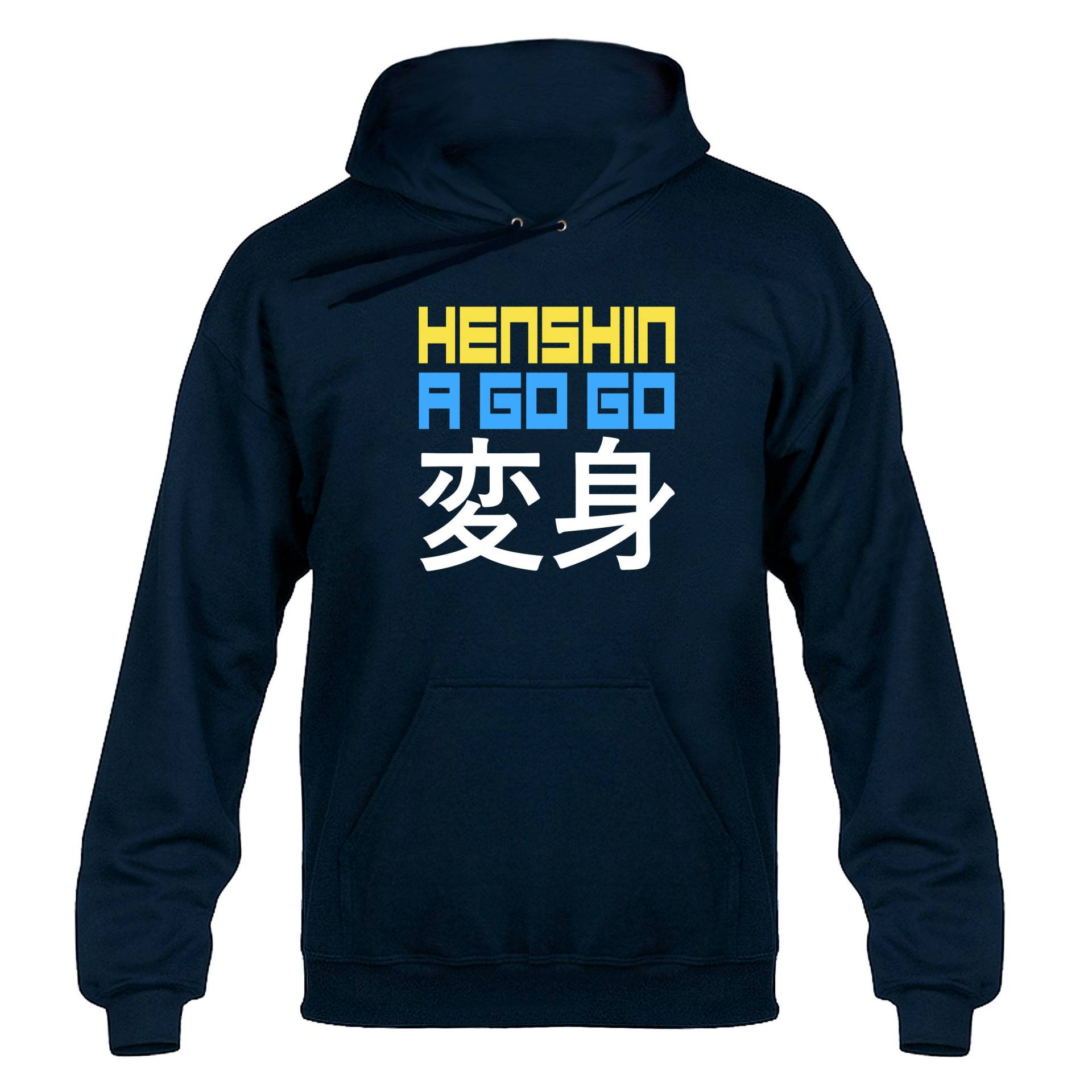 Henshin A Go Slogan Hoody Hoodie Kapuzenpullover Navy Blau Henshin A Go Slogan Hoody Hoodie Kapuzenpullover Navy Blau von nerdkeyz