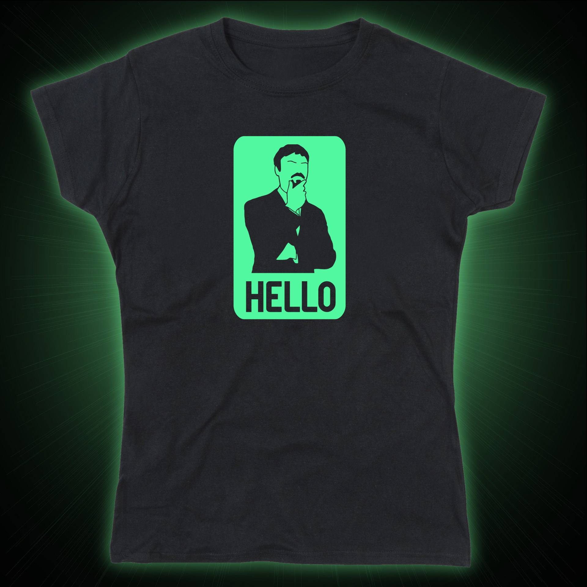 Ladies Ashens Rechteckiges Hello Glow in The Dark Tshirt Ladies Ashens Rechteckiges Hello Glow in The Dark Tshirt von nerdkeyz