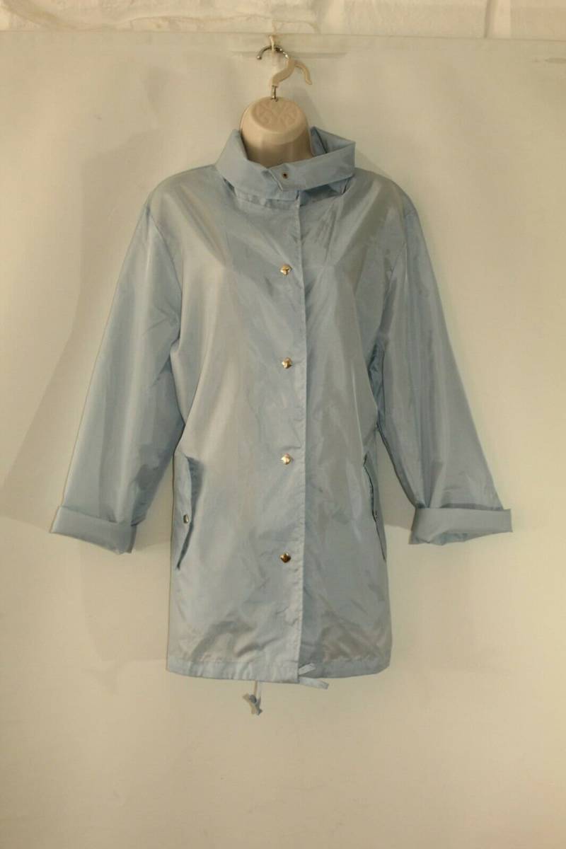 Super Damen Blau Wasserfest Popper Wandern Camping Regenmantel Outdoor Jacke Größe M von neringasvintageshop