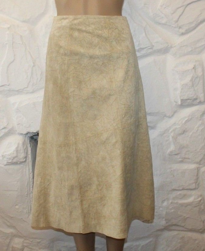 Vintage Beige Gefältelt Wildleder Boco Eine Reißverschluss Kalb Länge A-Linie Rock Größe Xl L 31 Boho von neringasvintageshop